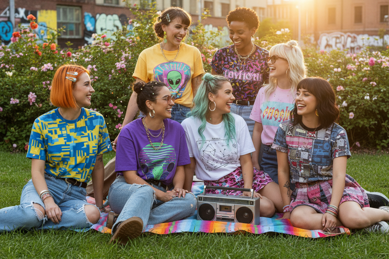 Fun funky group of girls in cool tshirts